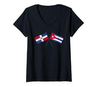 Femme Drapeaux croisés de la République Dominicaine Cuba T-Shirt avec Col en V