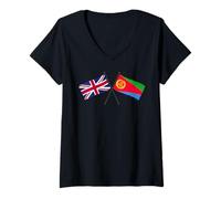 Femme Drapeaux croisés de l'Érythrée Britannique T-Shirt avec Col en V