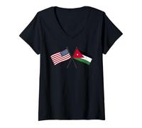 Femme Drapeaux croisés des États-Unis et de la Jordanie, amitié Entre Les États-Unis et la Jordanie T-Shirt avec Col en V