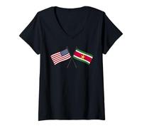 Femme Drapeaux croisés des États-Unis et du Suriname | Amitié Entre Les États-Unis et Le Suriname T-Shirt avec Col en V