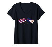 Femme Drapeaux croisés des Samoa américaines hawaïennes T-Shirt avec Col en V