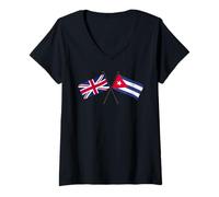 Femme Drapeaux croisés du Royaume-Uni Cuba British Cuban Heritage T-Shirt avec Col en V