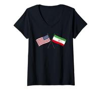 Femme Drapeaux croisés Entre Les États-Unis et l'Iran, amitié Entre Les États-Unis et T-Shirt avec Col en V