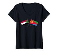 Femme Drapeaux croisés Soudan Érythrée Patrimoine érythréen soudanais T-Shirt avec Col en V
