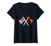 Femme Drapeaux croisés USA et Papouasie Nouvelle GUINÉE Double ROINES T-Shirt avec Col en V