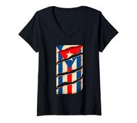 Femme Drapeaux Cuba Porto Rico Griffes D’Ours Fierté des Îles T-Shirt avec Col en V