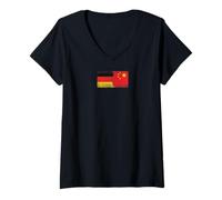 Femme Drapeaux de l'Allemagne et de la Chine - Chinois allemand T-Shirt avec Col en V