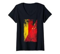 Femme Drapeaux de l'Allemagne et de la Chine - Chinois allemand T-Shirt avec Col en V