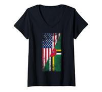 Femme Drapeaux des États-Unis et de la Dominique - États-Unis d'Amérique, Dominicain T-Shirt avec Col en V