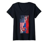 Femme Drapeaux des États-Unis et de la Slovaquie - États-Unis d'Amérique, Slovaque T-Shirt avec Col en V