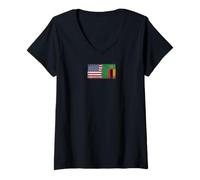 Femme Drapeaux des États-Unis et de la Zambie - États-Unis d'Amérique, Zambie T-Shirt avec Col en V