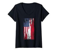 Femme Drapeaux des États-Unis et de l'Autriche - États-Unis d'Amérique, Autriche T-Shirt avec Col en V