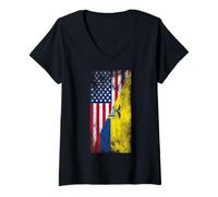Femme Drapeaux des États-Unis et de l'Équateur - États-Unis d'Amérique, Équateur T-Shirt avec Col en V
