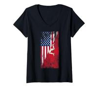 Femme Drapeaux des États-Unis et de l'île de Man - États-Unis d'Amérique, Manx T-Shirt avec Col en V