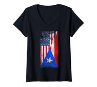 Femme Drapeaux des États-Unis et de Porto Rico - États-Unis d'Amérique, Porto Rico T-Shirt avec Col en V