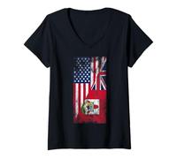Femme Drapeaux des États-Unis et des Bermudes - États-Unis d'Amérique, Bermudes T-Shirt avec Col en V