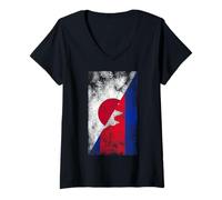 Femme Drapeaux du Japon et du Cambodge - Japonais Cambodgien T-Shirt avec Col en V