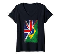 Femme Drapeaux du Royaume-Uni et du Brésil - Brésil Britannique T-Shirt avec Col en V
