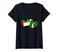Femme Drapeaux en Forme de cœur du Pakistan des Émirats Arabes Unis Culture Pakistanaise T-Shirt avec Col en V