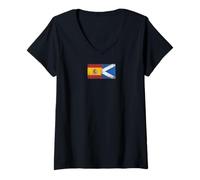 Femme Drapeaux Espagne et Écosse - Écossais Espagnol, écossais T-Shirt avec Col en V