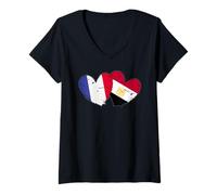 Femme Drapeaux France Egypte Cœur Français Egypte Love Pride T-Shirt avec Col en V