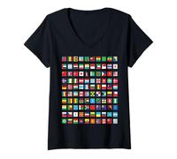 Femme Drapeaux internationaux et Carte du Monde pour Enfants T-Shirt avec Col en V