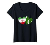 Femme Drapeaux Iran Pakistan Cœur Culture iranienne Pakistanaise T-Shirt avec Col en V