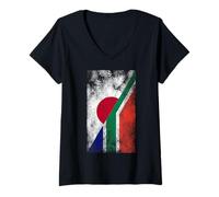 Femme Drapeaux Japon et Afrique du Sud - Japonais Afrique du Sud T-Shirt avec Col en V