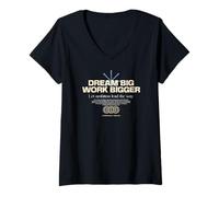 Femme Dream Big Work Bigger - Typographie Urbaine et Streetwear T-Shirt avec Col en V
