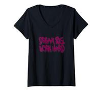 Femme Dream Big Work Hard Graffiti Motivational Design T-Shirt avec Col en V
