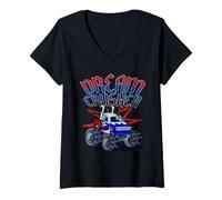 Femme Dream Crusher Red White and Blue USA Monster Truck T-Shirt avec Col en V