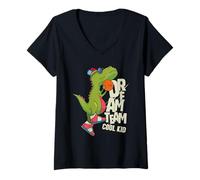 Femme Dream Team Cool Kid Funny T-Rex Bsketball Graphic Designs T-Shirt avec Col en V