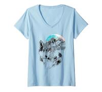 Femme Dreamscape Wolf Cosmic Wilderness Mountain Moon Nature Art T-Shirt avec Col en V