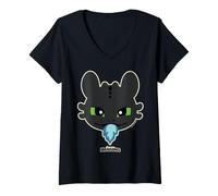 Femme DreamWorks Dragons Toothless Blue Flame T-Shirt avec Col en V