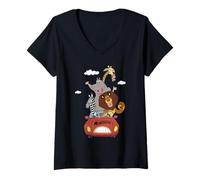Femme DreamWorks Madagascar Road Trip 90s Retro T-Shirt avec Col en V