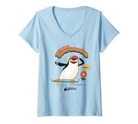 Femme DreamWorks Madagascar Skipper Skate 90s Retro T-Shirt avec Col en V