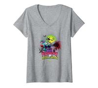 Femme DreamWorks Trolls Happy Trolloween Halloween T-Shirt avec Col en V, Gris Chiné, M