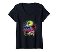 Femme DreamWorks Trolls Happy Trolloween Halloween T-Shirt avec Col en V, Noir, XL