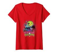 Femme DreamWorks Trolls Happy Trolloween Halloween T-Shirt avec Col en V, Rouge, L