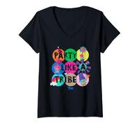Femme DreamWorks Trolls Party Like A Tribe T-Shirt avec Col en V