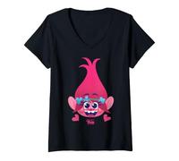 Femme DreamWorks Trolls Poppy Character Face T-Shirt avec Col en V