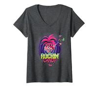 Femme DreamWorks Trolls Rockin’ Candy Halloween T-Shirt avec Col en V, Chiné Foncé, L