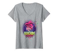 Femme DreamWorks Trolls Rockin’ Candy Halloween T-Shirt avec Col en V, Gris Chiné, S