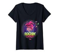 Femme DreamWorks Trolls Rockin’ Candy Halloween T-Shirt avec Col en V, Noir, XL