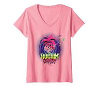 Femme DreamWorks Trolls Rockin’ Candy Halloween T-Shirt avec Col en V, Rose, S