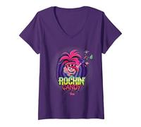 Femme DreamWorks Trolls Rockin’ Candy Halloween T-Shirt avec Col en V, Violet, M
