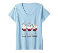 Femme Drink Drank Drunk Christmas Bonhomme de Neige Party T-Shirt avec Col en V