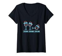 Femme Drink Drank Drunk - T-Shirt Vin Chaud Noël Humoristique T-Shirt avec Col en V