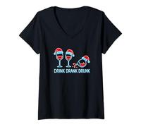 Femme Drink Drank Drunk - T-Shirt Vin Chaud Noël Humoristique T-Shirt avec Col en V
