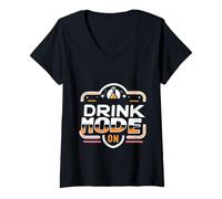 Femme Drink Mode on Fête d'alcool Ivre ||- T-Shirt avec Col en V